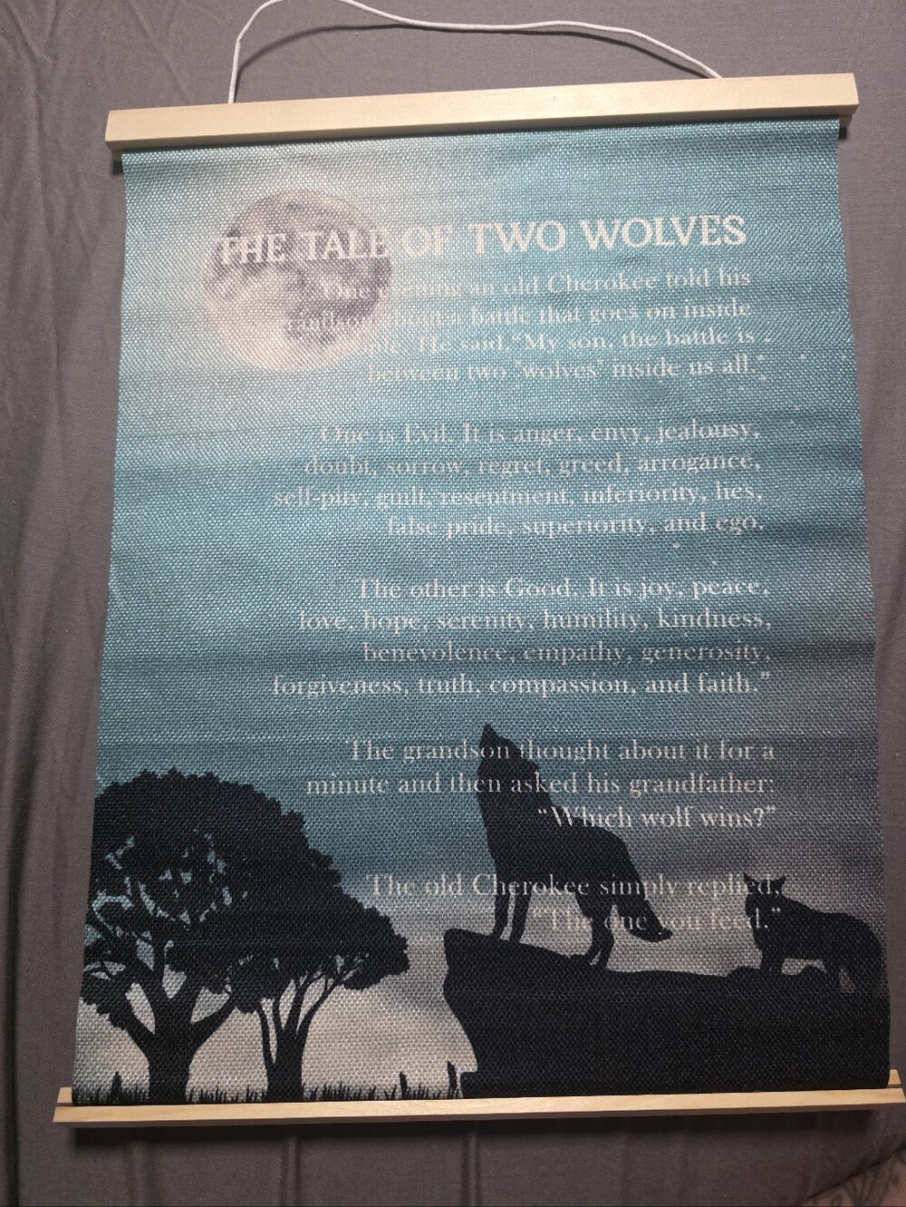 The Tale of Two Wolves Wall Hanging - Teal & Black